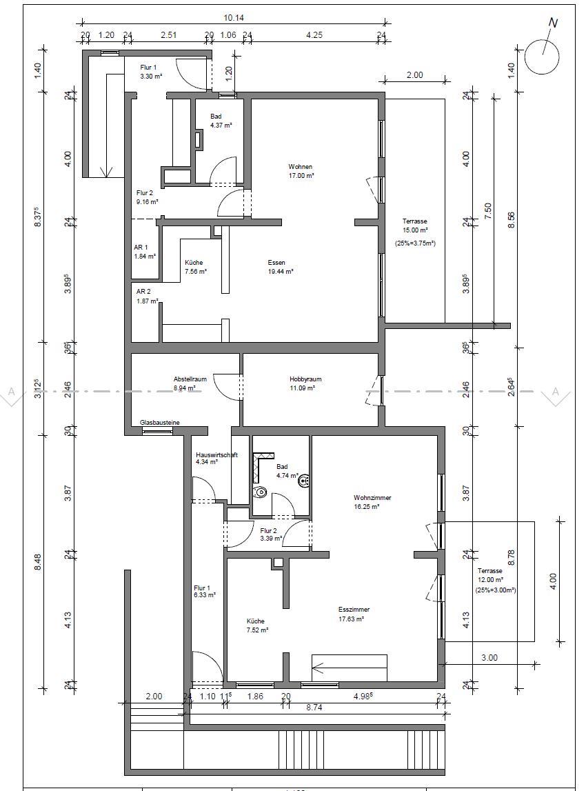 Grundriss EG beide H�user Zweifamilienhaus Bad K�nig