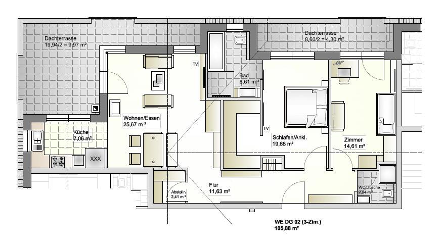 Grundriss Dachgeschosswohnung Fischbachtal| Niedernhausen