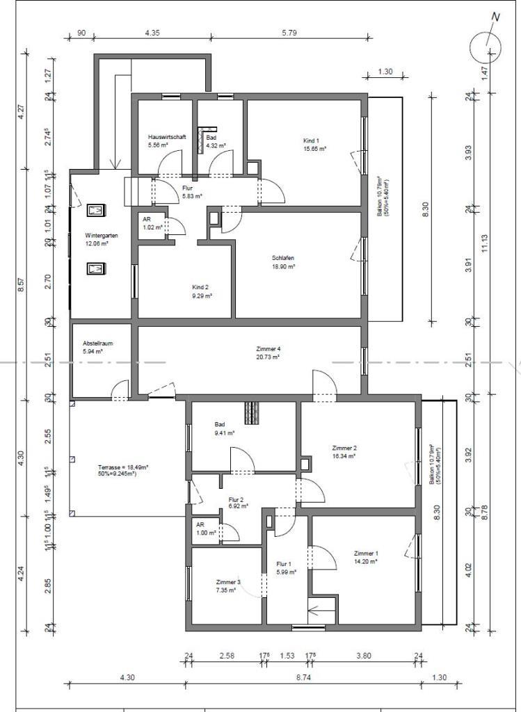 Grundriss OG beide H�user Zweifamilienhaus Bad K�nig